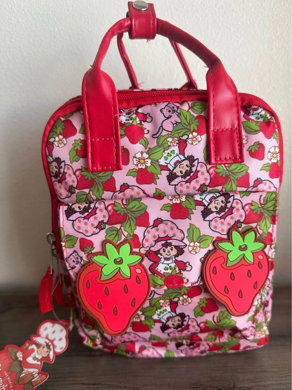 Strawberry Shortcake mini Backpack Bag 9” with Strawberry Accents new